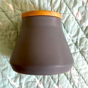 CB2 Vase — Gray with Wooden Lid